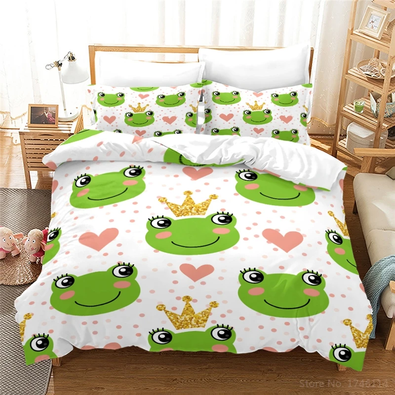 Комплект постельного белья с рисунком лягушки комплект пододеяльником и