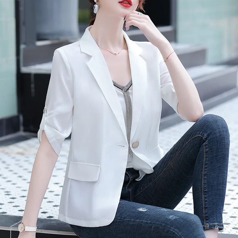 

Women Chiffon Blazer Short Sleeve Single Pieces Office Ladies Jacket Outer Wear Summer