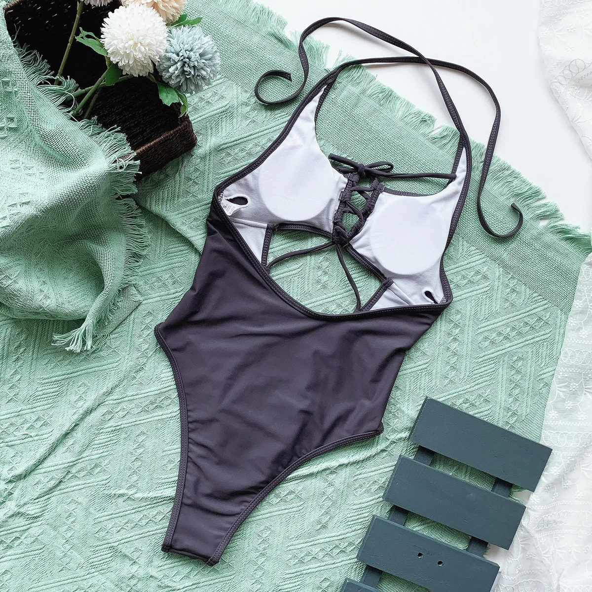 

Women Sexy One Piece Swimsuit Lace up Monokini Plunge Backless Criss Cross Bathing Suit Push Up Padded Swimwear