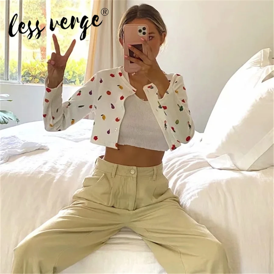 Lessverge/Новинка Модный топ с принтом фруктов Кардиган длинными рукавами на