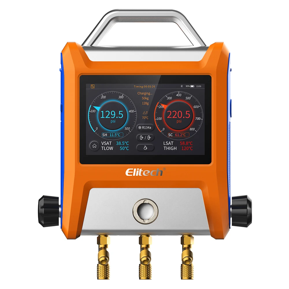 

Elitech EMG-20V Intelligent 2 Valves Digital Manifold Kit with 5” Smart Touch Screen HVAC Gauge with Bluetooth