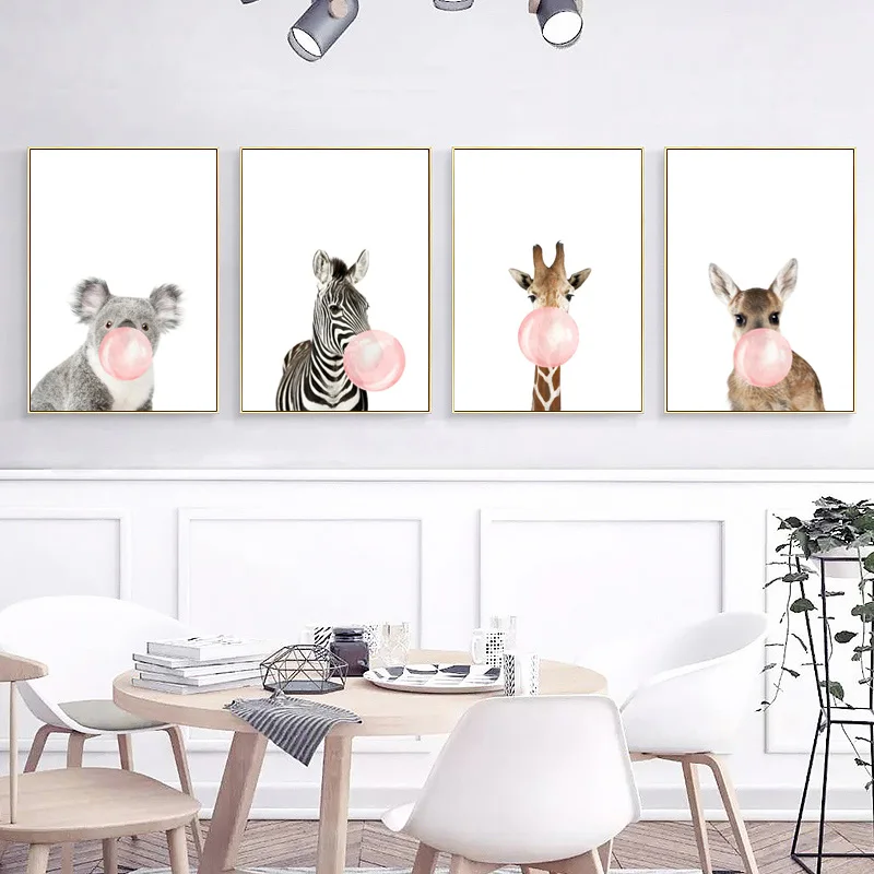 Картина на холсте в скандинавском стиле с изображением жирафа зебры постеры