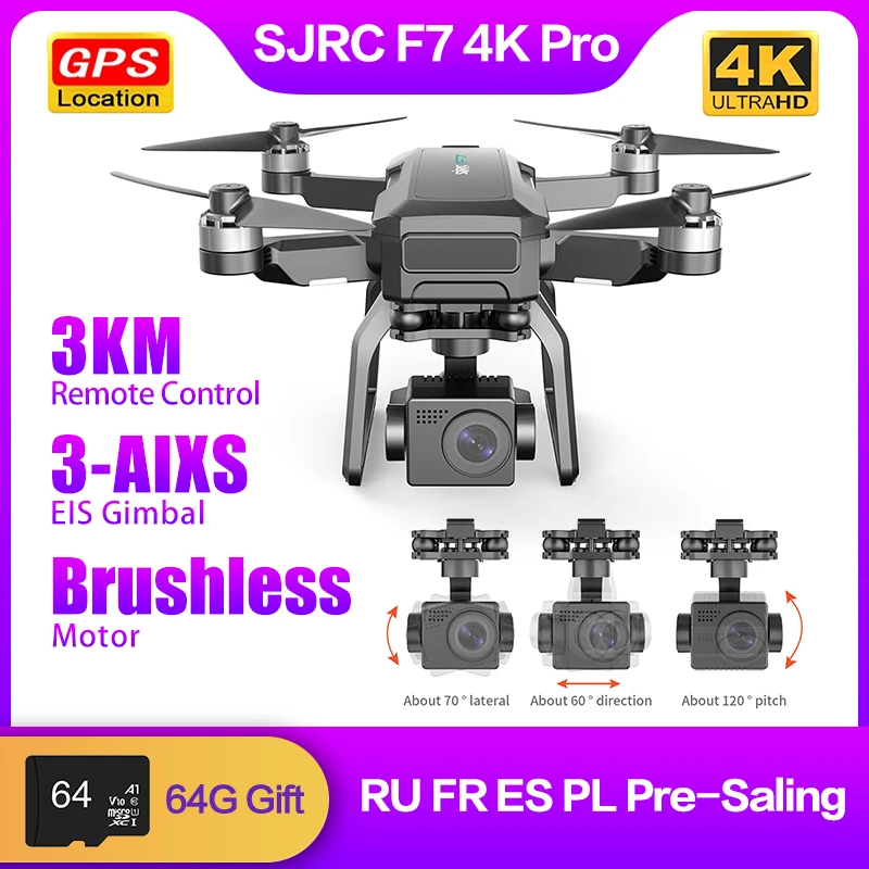 Квадрокоптер SJRC F7 Pro 4K 3-осевой с функцией стабилизации и дистанционным