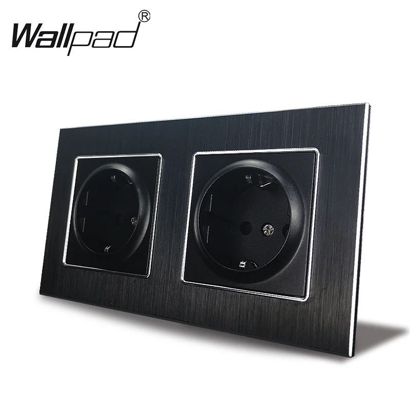 

Double EU Socket Wallpad 110V-240V AC Aluminum Metal Frame 16A 156*86mm EU Schuko 2 Way Power Outlet Sockets with Claws Back