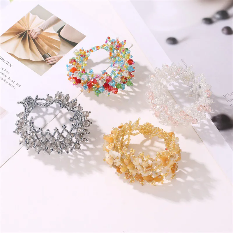 Красивый разноцветный браслет из натурального камня в этническом стиле модный