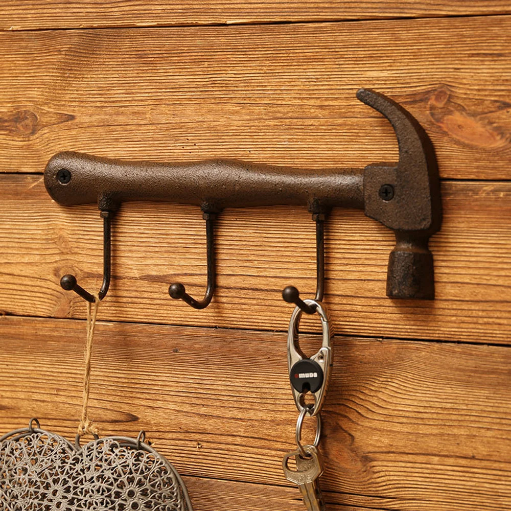 

Rustic Cast Iron Wall Hooks Decorative Metal Hanger Hammer Spanner Style Wall Mounted Coat Key Hook Towel Rack For Home Room