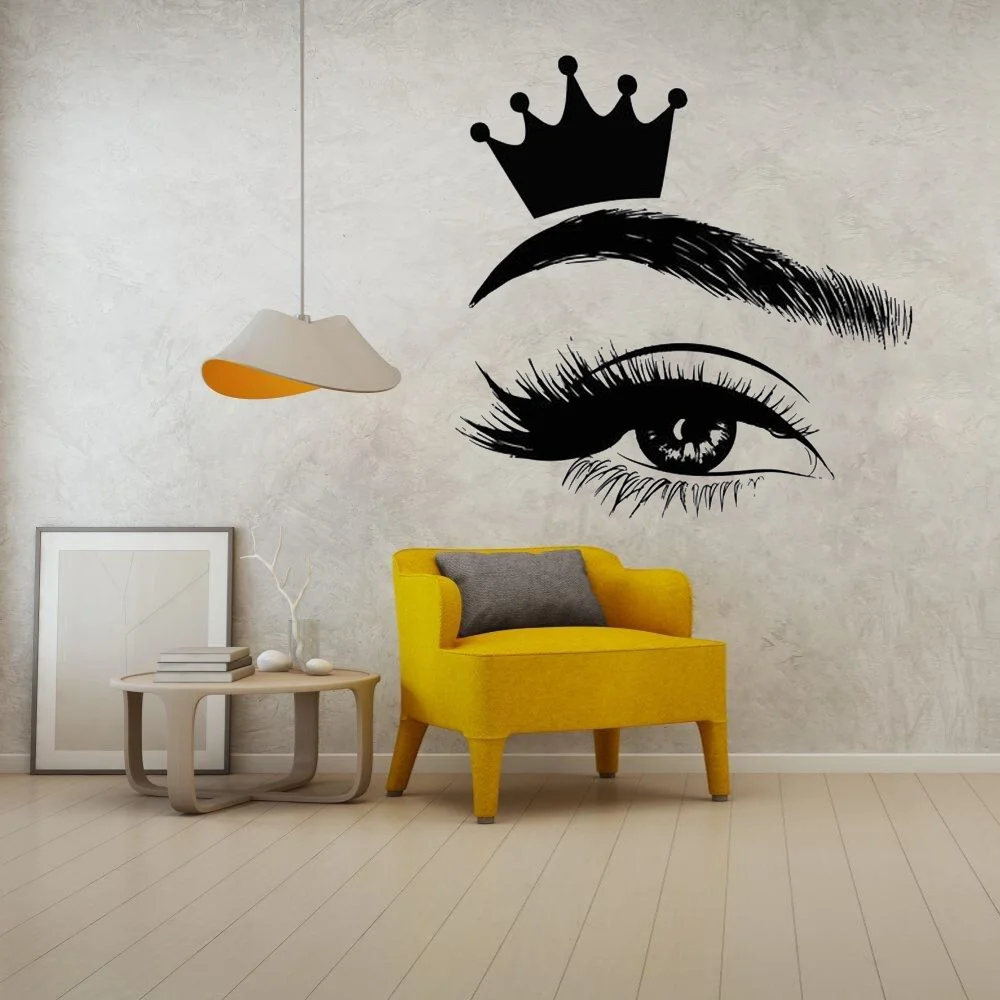 Eyelash Wall Decals Eyelashes Window Vinyl Sticker Beauty Salon Woman Lashes Eyebrows Brows Art Interior Decor Crown Mural