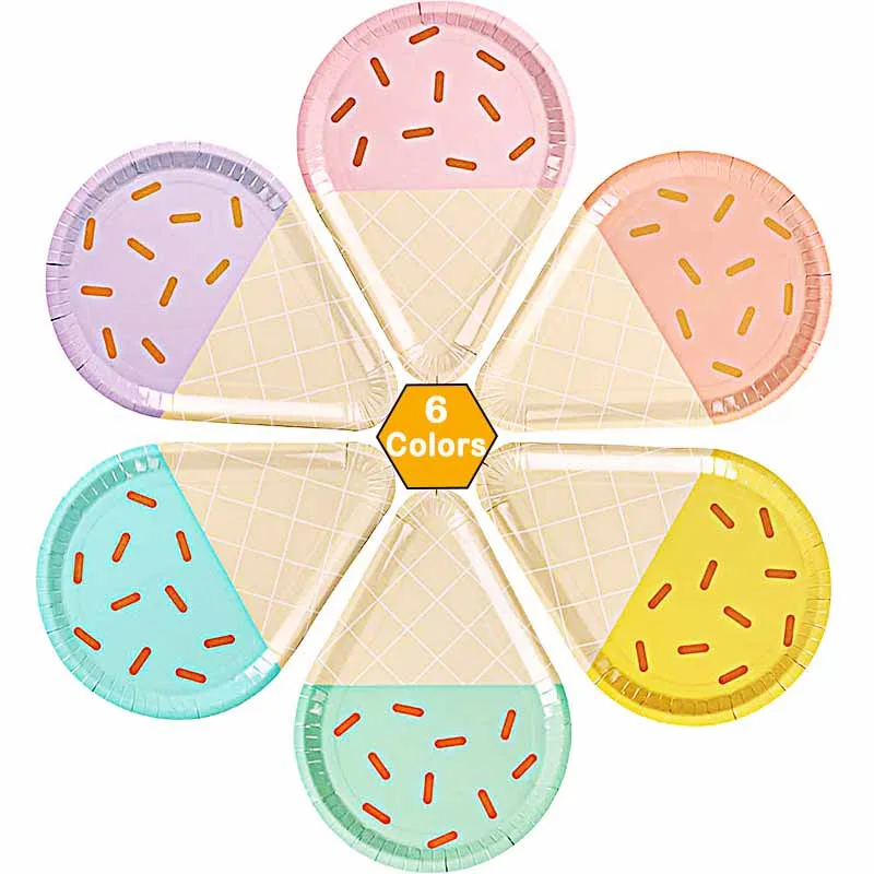 

8pcs 10-inch Ice Cream Disposable Paper Plates Colorful Wedding Baby Shower Birthday Decoration Kids Girl Favors Party Supplies