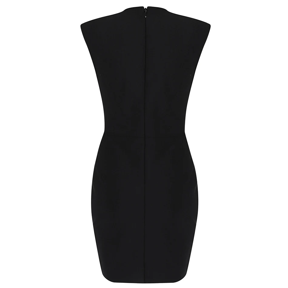 

Deep V Neck Black 2021 Summer New Women's Sexy Concealed Bodycon Bandage Dress Fashion Sleeveless Club Party Dress