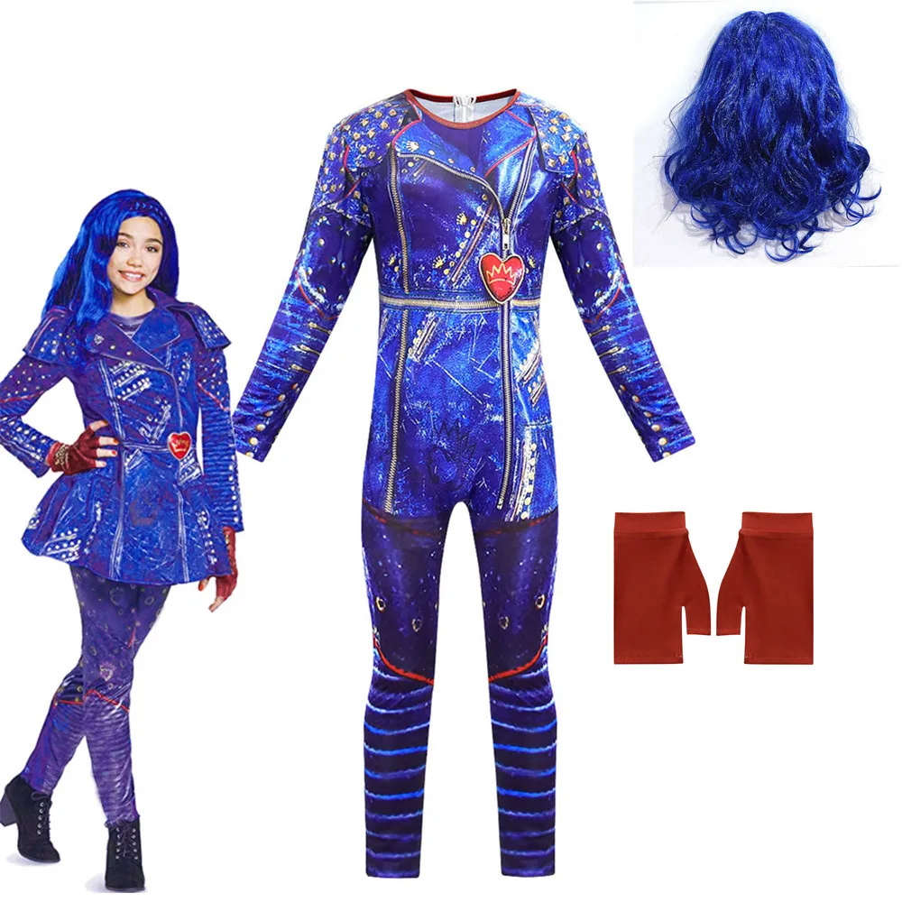 girls Anilnc Descendants 3 Evie cosplay costumes with Wig + gloves children Carnival party Jumpsuits halloween costume for kids |