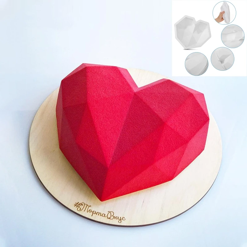 

3D Diamond Love Heart Food Grade Mold Shaped Silicone With Dessert Decorating Cakes Mould For Birthday Fondant Chocolate Baking