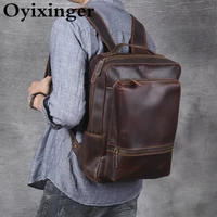 oyixinger men genuine leather vintage laptop backpack male laptop bag for 15 macbook hp luxury handmade crazy horse backpacks