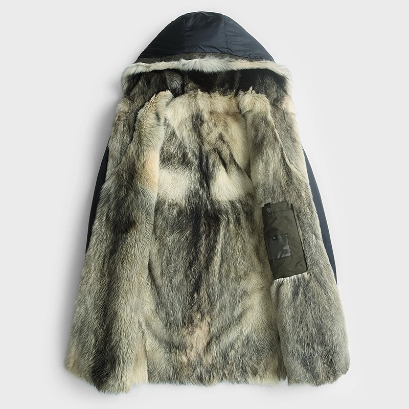 Мужская зимняя куртка с натуральным мехом волка парка капюшоном размера плюс