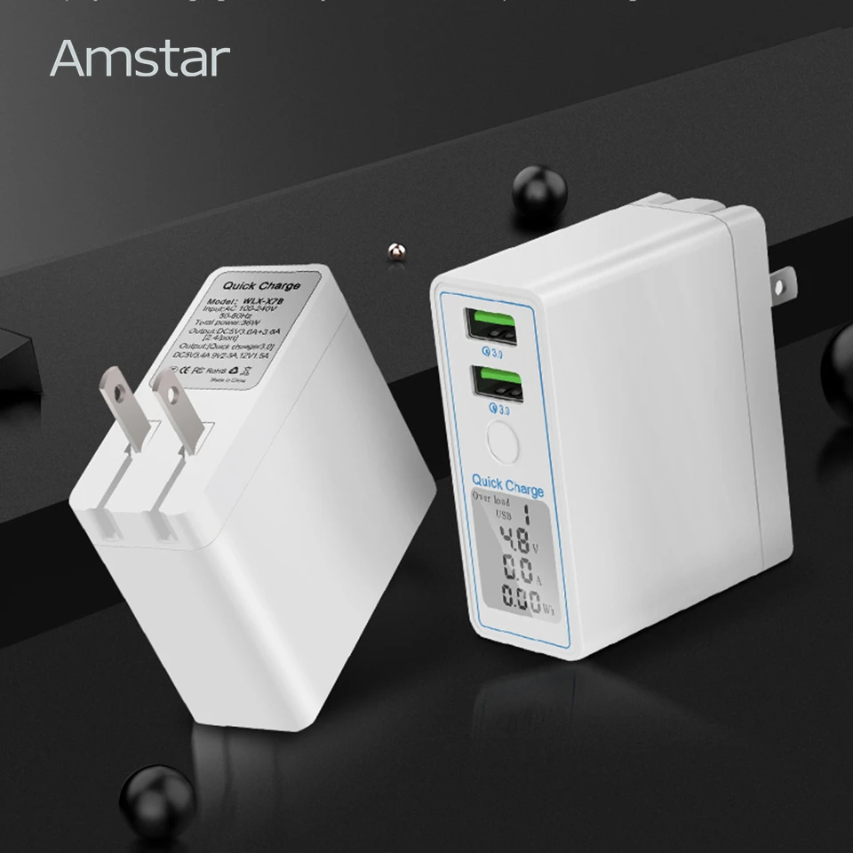 Амстар Quick Charge 3 0 Dual USB Автомобильное зарядное устройство 36 Вт Светодиодный