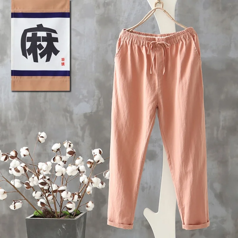 orange Neploe осенние женские брюки Pantalon Femme хлопковые льняные шаровары, брюки больших размеров на шнурке, женские свободные повседневные штаны 54594 - Цвет: orange