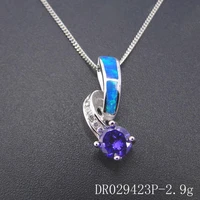 beautiful real 925 sterling silver blue opal amethyst pendant necklace for women gift