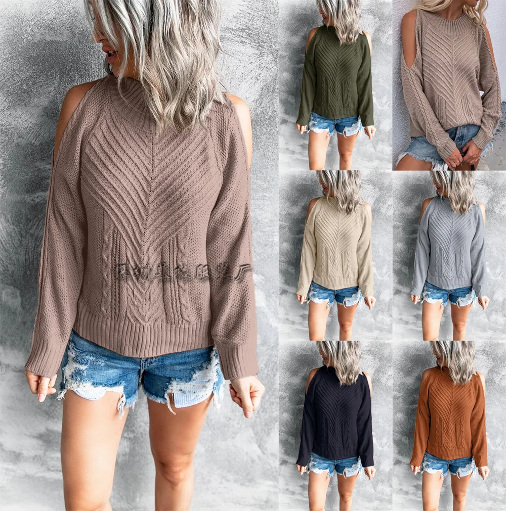 

2021 Autumn Winter New Off The Shoulder Sweater Long Sleeve O-Neck Top for Women
