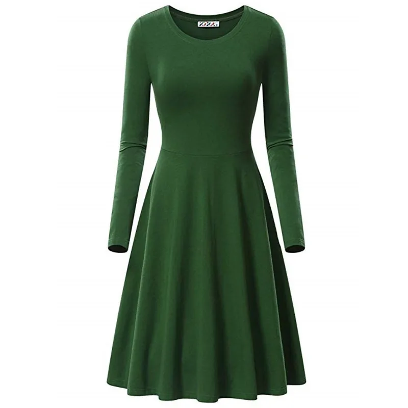 

Женское однотонное платье-миди с длинным рукавом и круглым вырезом