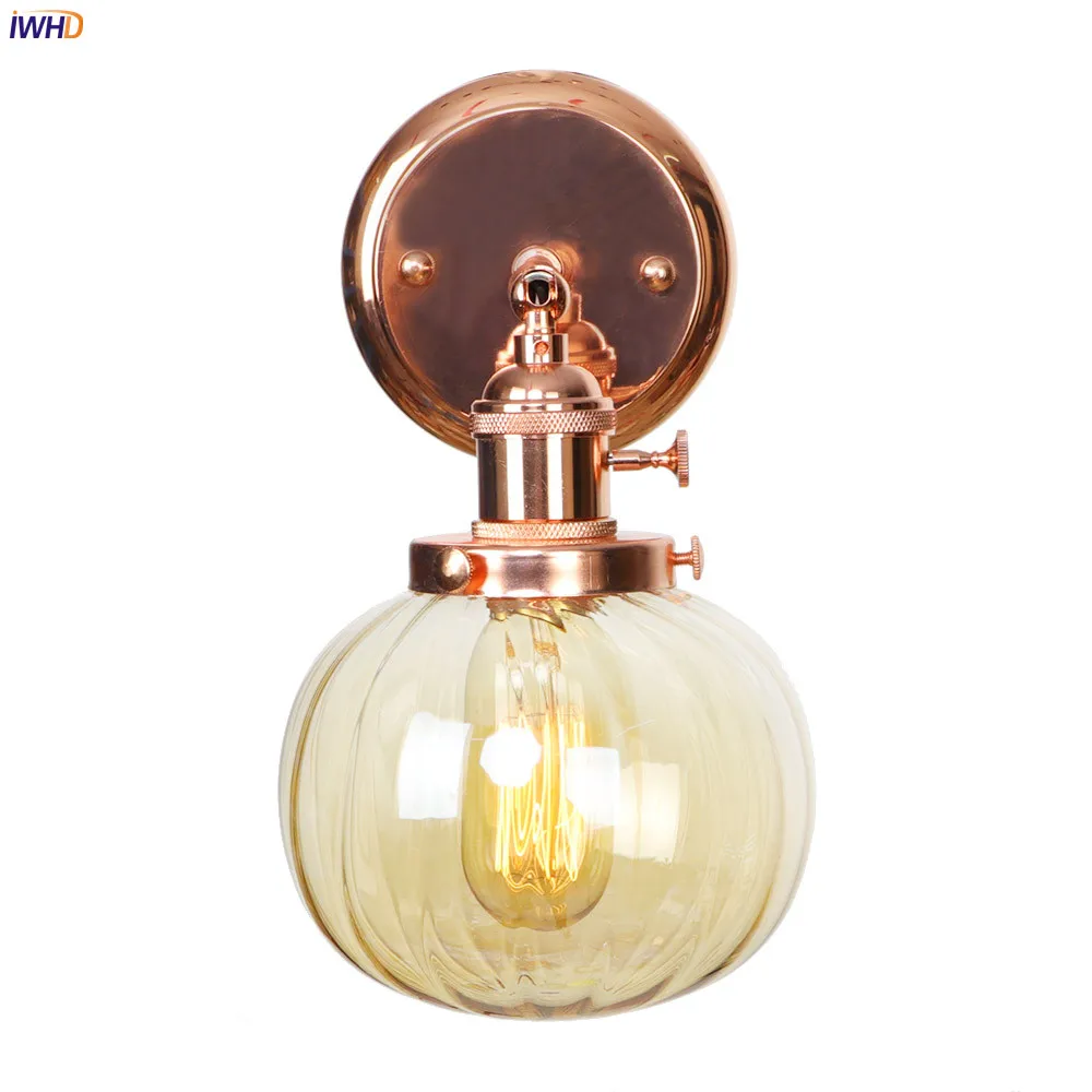 

LED Wall Lamp Champagne Glass Ball Pumpkin Wandlamp Vintage Nordic Wall Light Retro Iron Rose Golden Wandlamp Bathroom Light