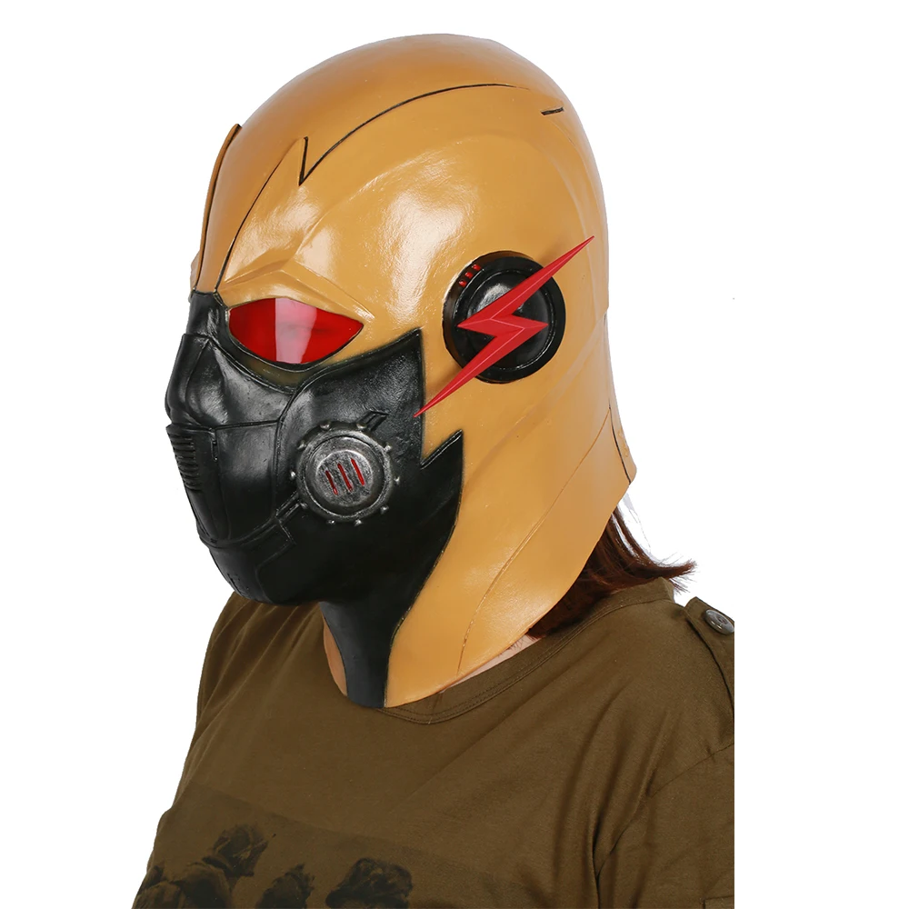 X-COSTUME кризис на земле-X Косплэй темно флэш-желтый и черный голову полностью из