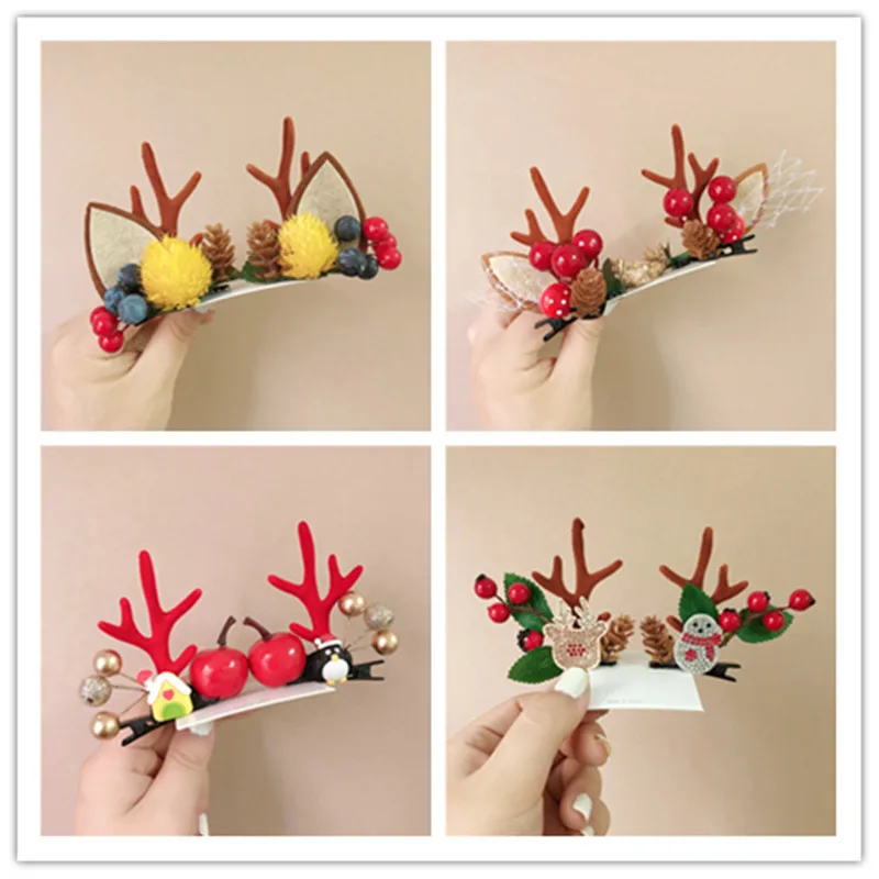 

2Pcs/Set Barrettes Christmas Headwear Elk Horn Hairpin For Girls Hairgrips Kids Christmas Antler Hairpin Barrette Hair Accessory