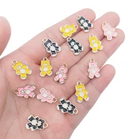 15pcsset 1610mm cute cartoon enamel bear necklace charm red pink yellow animal pendant for couple bracelet diy jewelry making
