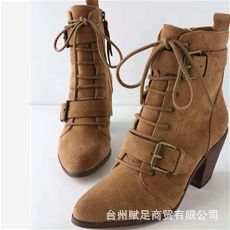 Ботильоны Женские однотонные на шнуровке винтажные короткие сапоги из