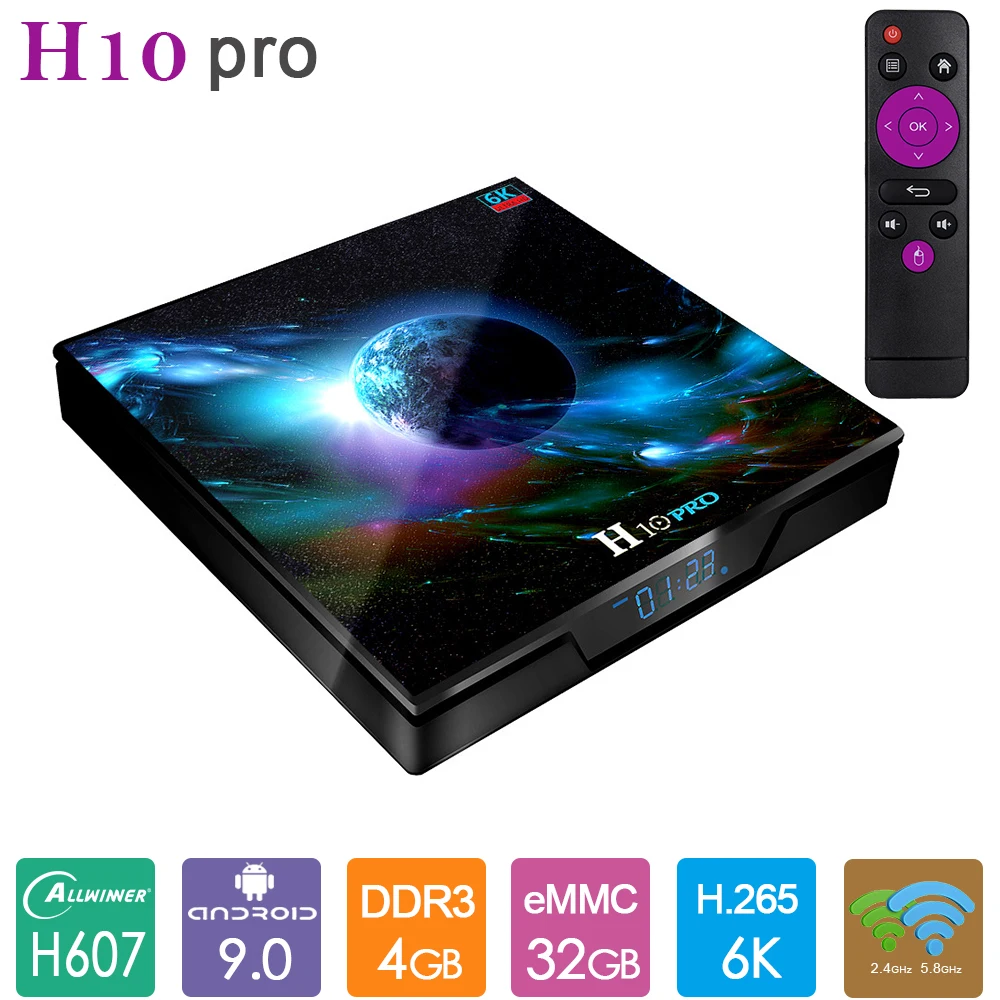 Приставка Смарт ТВ H10 pro Allwinner H603 Android 9 0 4 + 64 ГБ 2 4/5 ГГц Wi Fi 6K|ТВ-приставки и