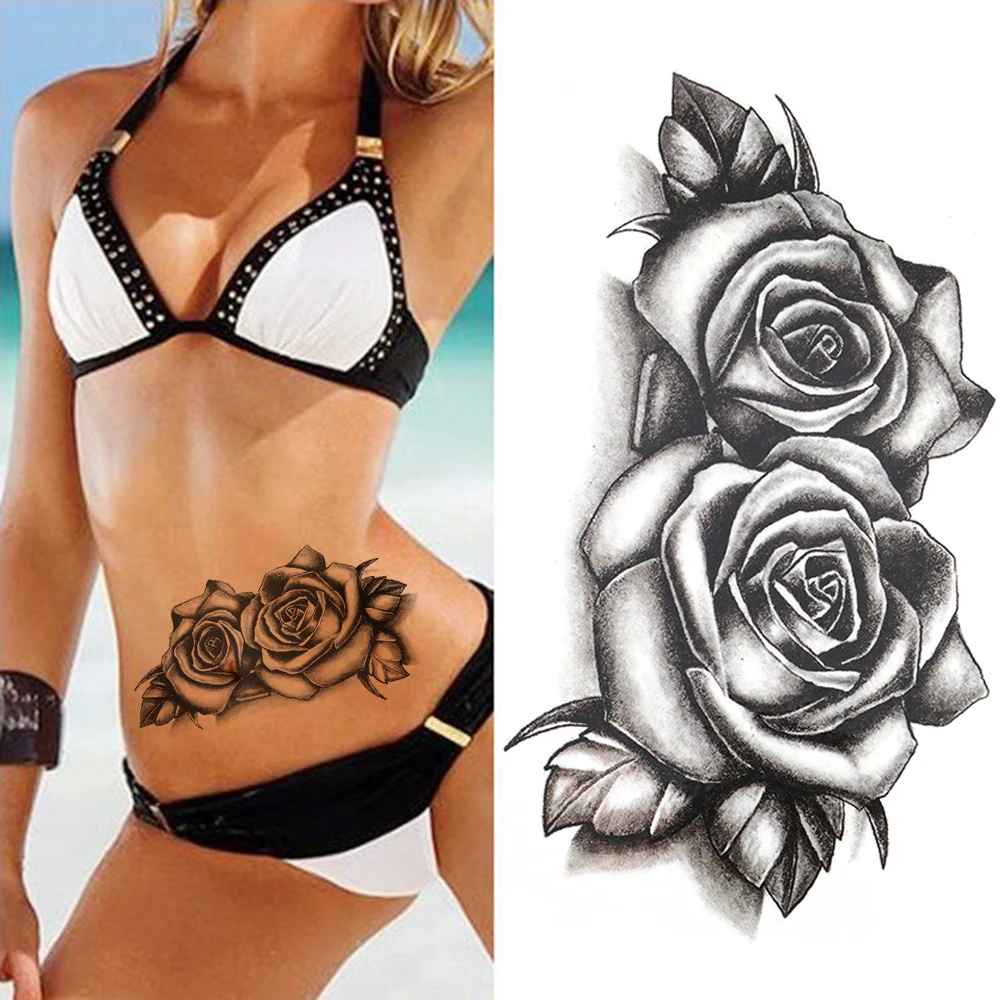 Временная татуировка черные цветы тату рукава переводная наклейка пион