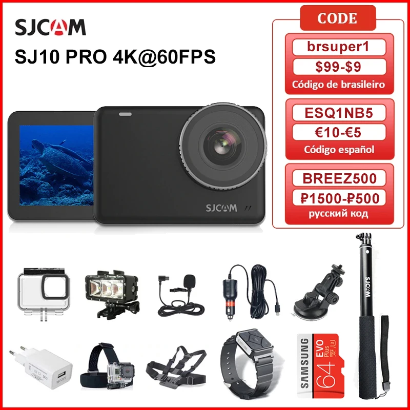 للبيع SJCAM SJ10 برو عمل كاميرا الدوران EIS سوبر بلوتوث 4K 60FPS واي فاي عن بعد 1300mAh بطارية Ambarella H22 10 متر الجسم مقاوم للماء رياضية