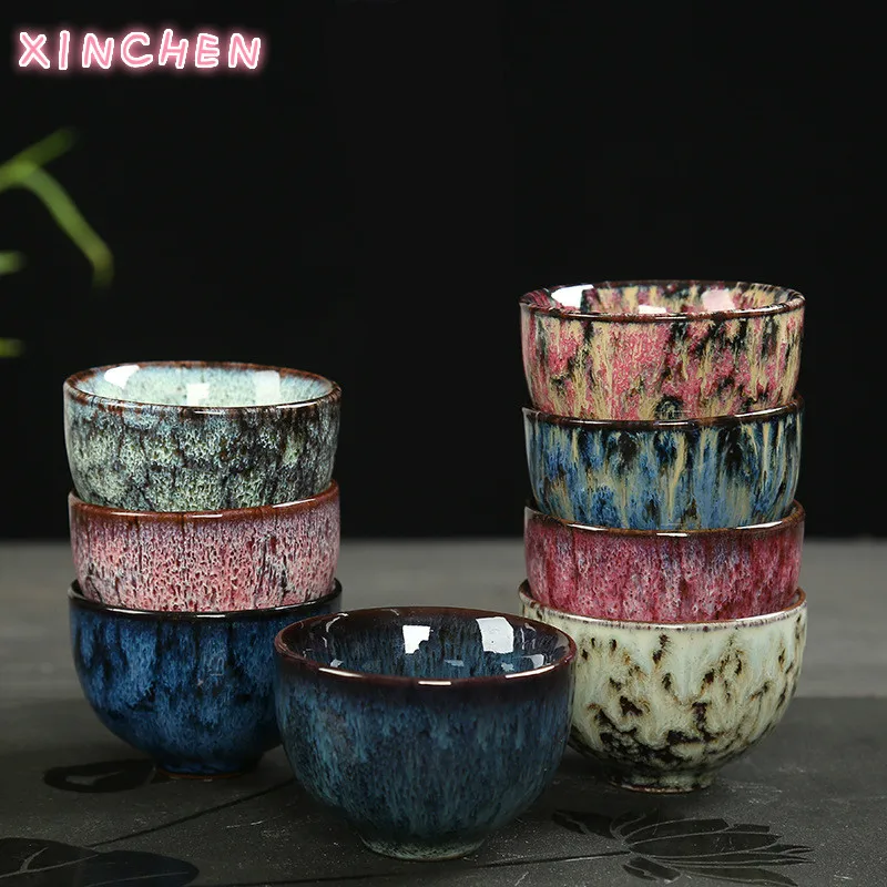 

Kiln Change Tianmu Glaze Porcelian Tea Cup 60ml Ceramic Chinese Kungfu Teaware Set Colorful Home Tea Set Friend Best Gift