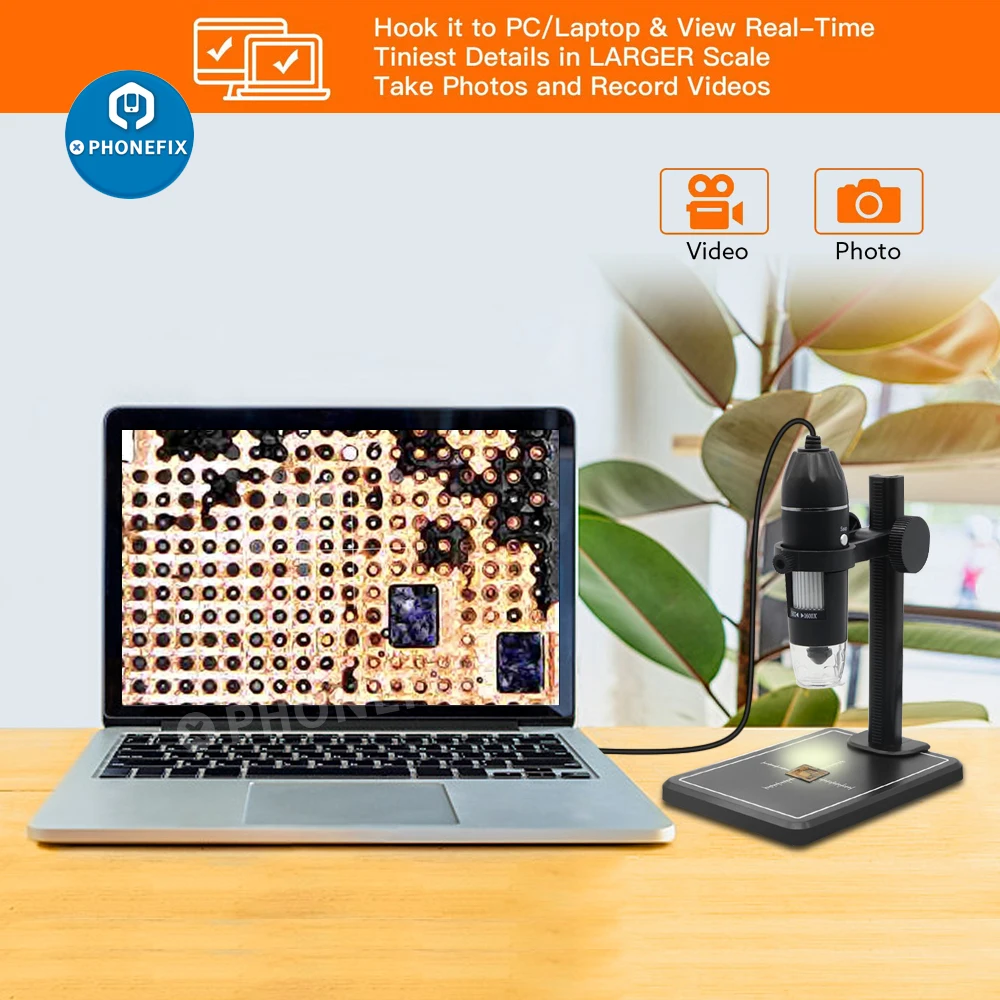 

Professional USB Digital Microscope 1600X 8 LED Magnification Handheld Microscopio Endoscope Camera with Adjustable Metal Stand
