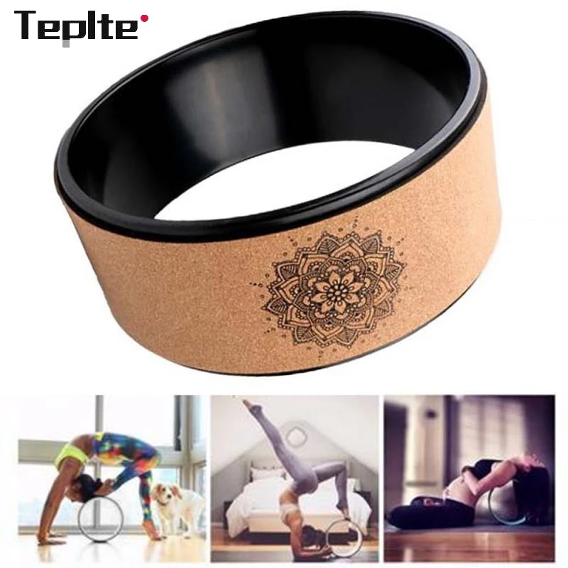 

Natural cork Yoga Wheel Pilates with Buddha Lotus Professional TPE Yoga Circles Gym Workout Back Training Tool