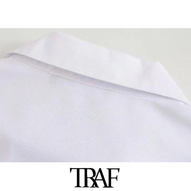 

TRAF Women Chic Fashion Ruffled Hem White Mini Dress Vintage Long Sleeve Button-up Female Dresses Vestidos Mujer