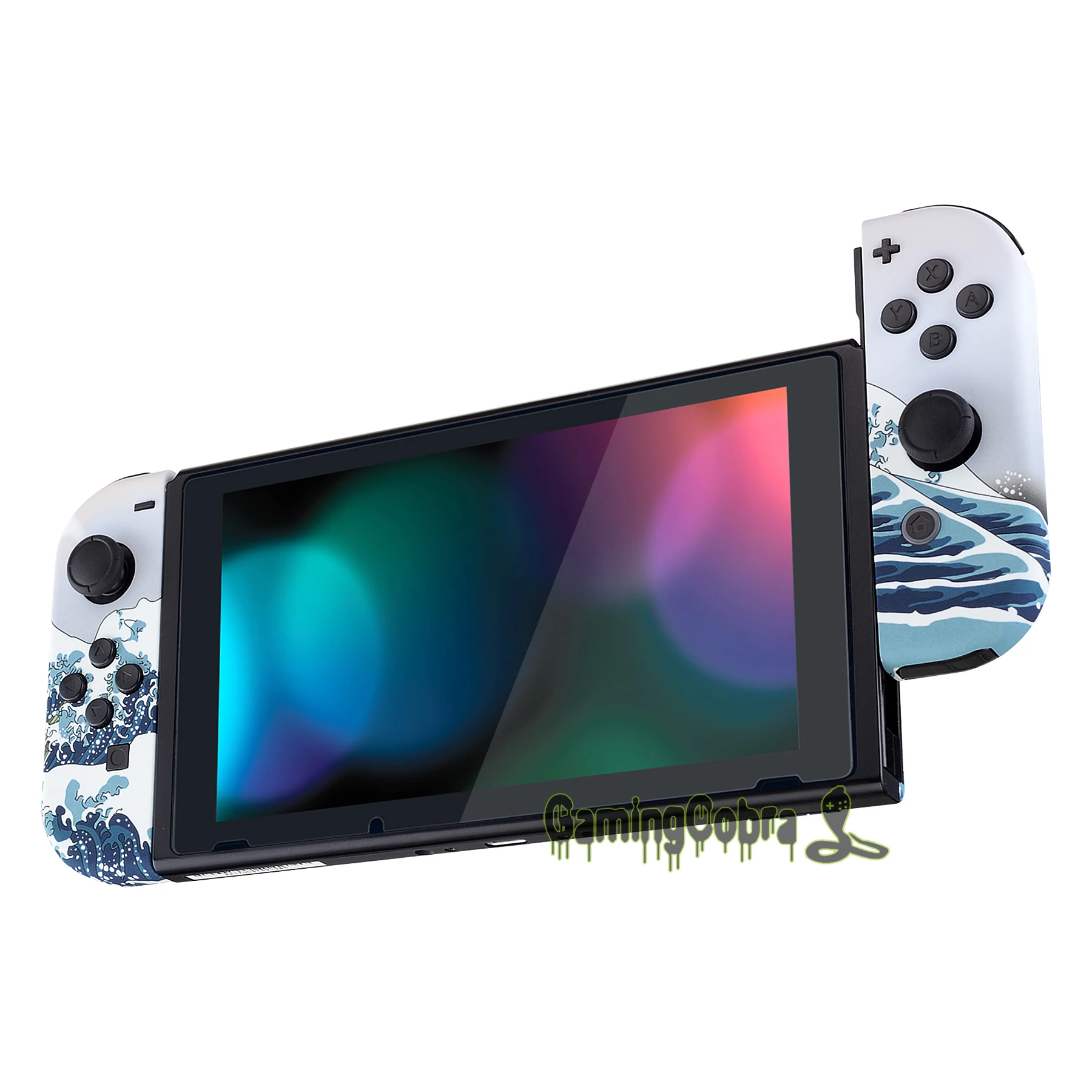 eXtremeRate Soft Touch Grip The Great Wave Controller Housing Shell Case with Full Set Buttons for NS Switch JoyCon &amp OLED |