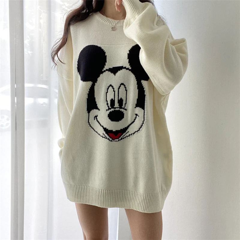 Женский трикотажный пуловер с длинным рукавом круглым вырезом | Женская одежда