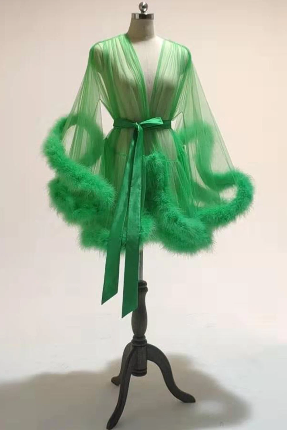 

Short Feather Robe Dressing Gown Bridal Boudoir Sheer Robe Tulle Illusion Birthday Feather Robe Costume