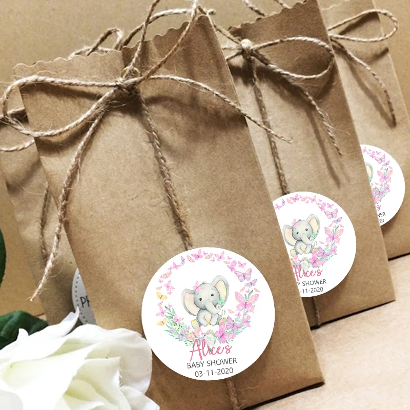 Elephant Personalized Baby Shower Round Stickers Customize Name Date Text Favor | Дом и сад