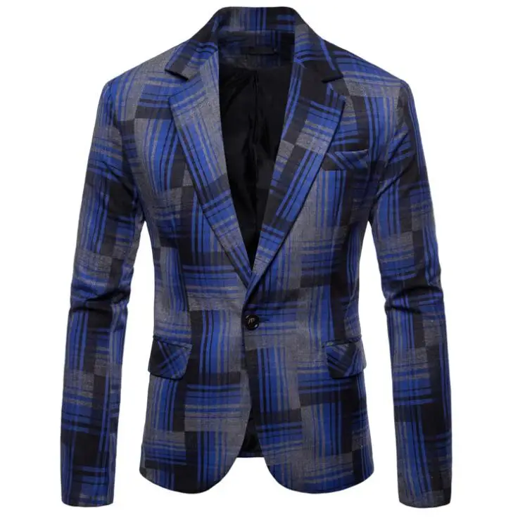 

Leisure lattice suits men blazer masculino slim fit casaco jaqueta masculina coats mens jacket yellow blue black