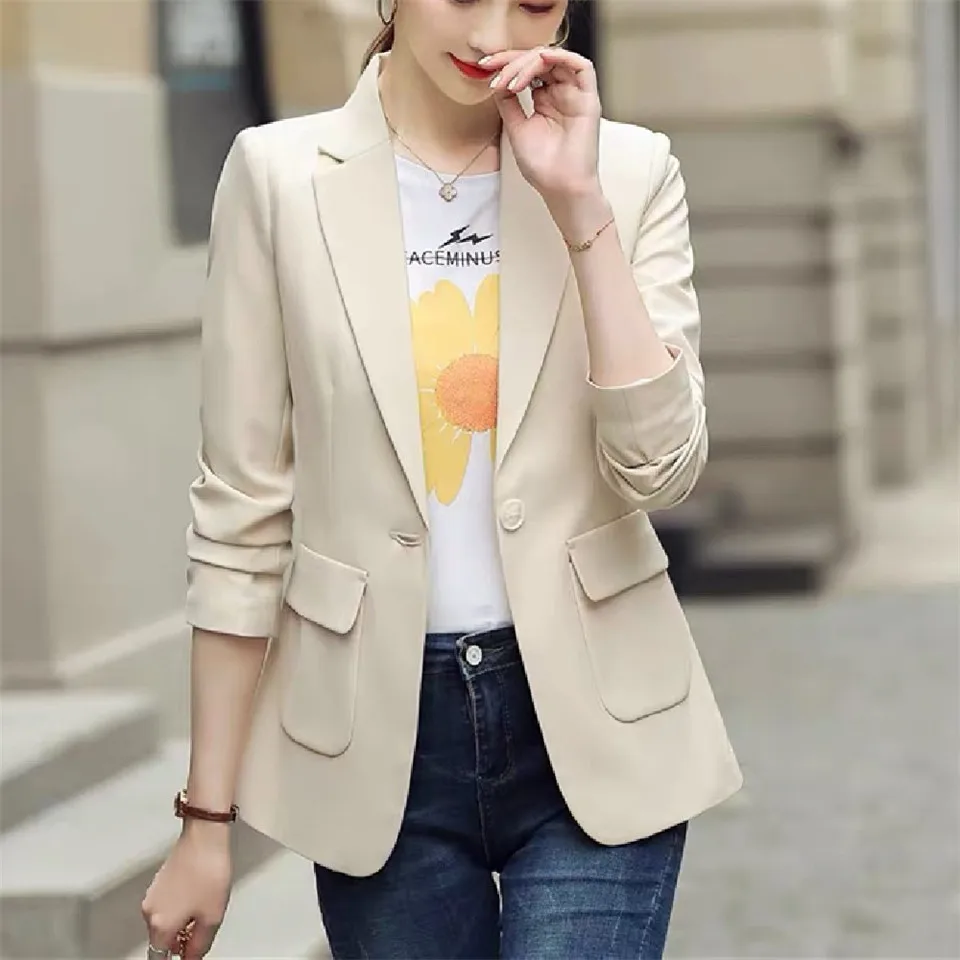 Женский блейзер корейский Повседневный облегающий Блейзер куртки пальто для