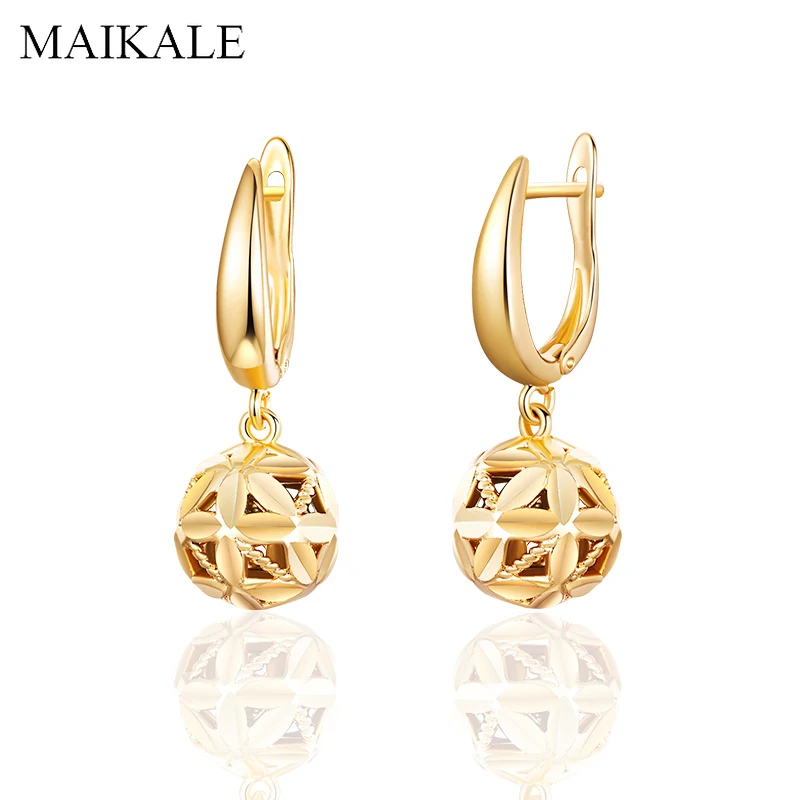 

MAIKALE New Classic Style Dangle Gold Round Hanging Hollow Ball Shape Drop Earrings for Women Jewelry Creative Gift Brincos