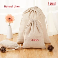 natural linen drawstring bag jewelry pouch cosmeticstorageweddingpackinggiftearringsbead sack pocket custom logo print 50p