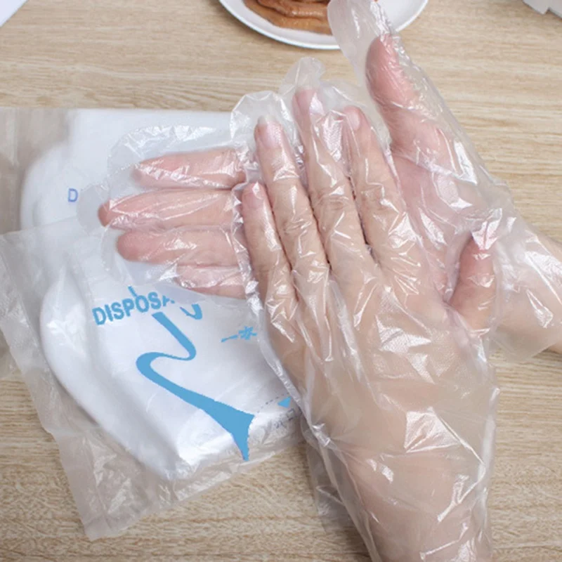 

Disposable Gloves 100pc Plastic Clear Transparent Food Cleaning Gloves Kitchen Restaurant Mittens Dishwashing Hand Cover Gloves