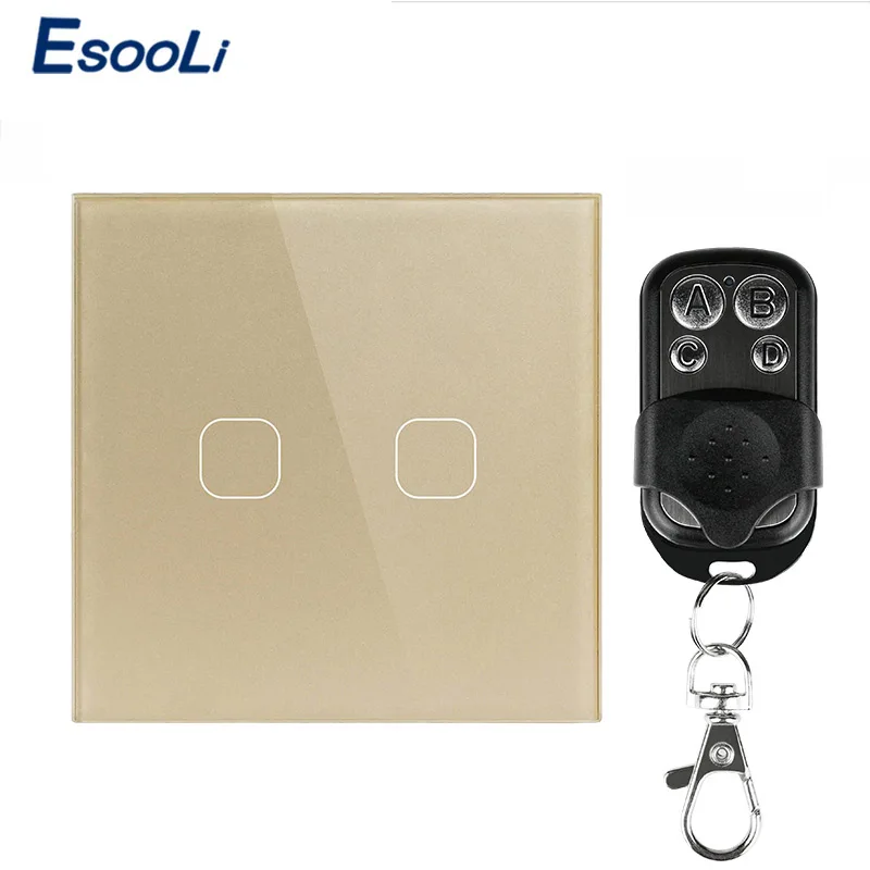 2 Gang Remote Esooli ЕС/Великобритания стандарт 1/2 банды беспроводной пульт дистанционного управления свет сенсорные переключатели, умный дом RF433 дистанционное управление настенный выключатель - Цвет: 2 Gang Remote