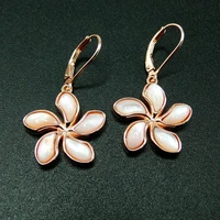 beautiful rose gold in 925 sterling silver natural mother of pearl mop 20mm plumeria leverback earrings for women gift