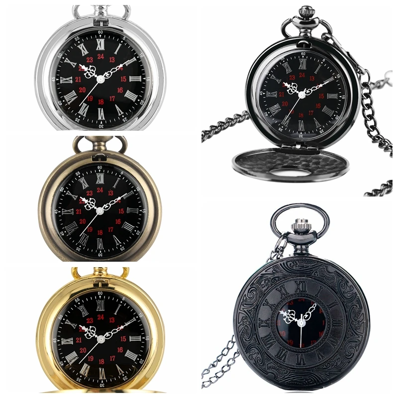 Antique Retro Roman Numeral Display Quartz Pocket Watch Fashion Silver Gold Necklace Pendant Clock Christmas Gifts for Men Women