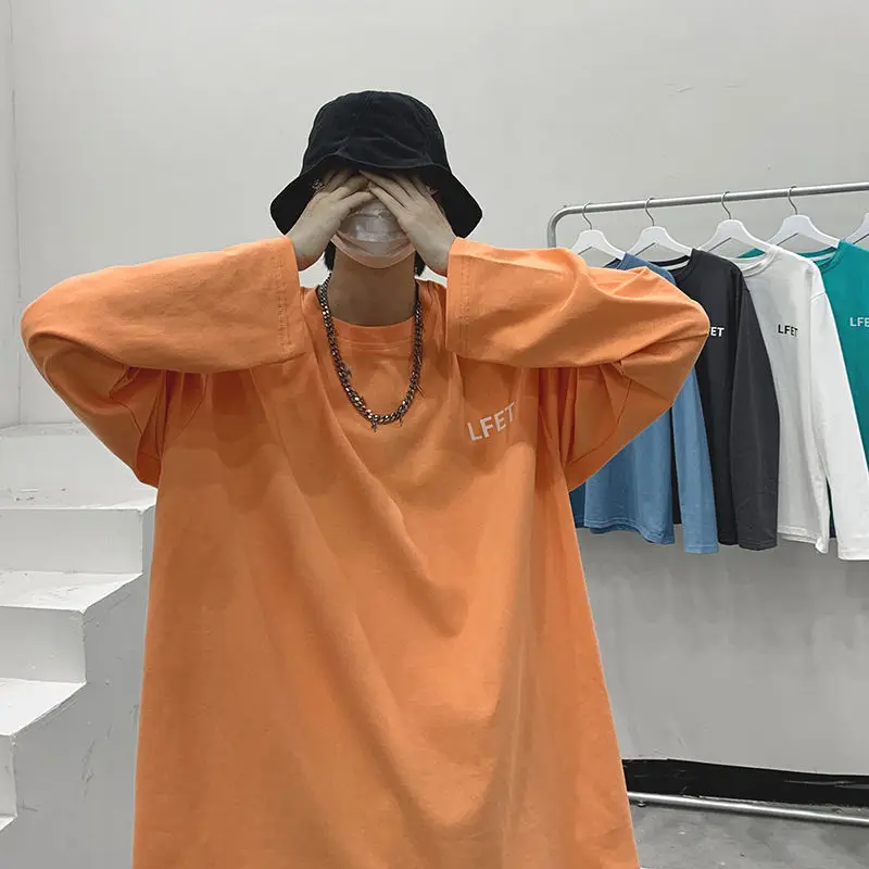 

Oversized T Shirt Men Solid Long Sleeve O Neck Casual Europe Style Harajuku Hip Pop Vintage High Street Cotton Clothes Autunm