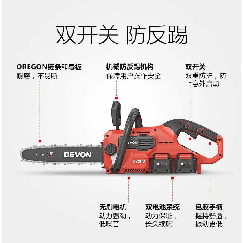 Беспроводная бензопила DEVON 4556 Электрическая цепная пила для резки древесины