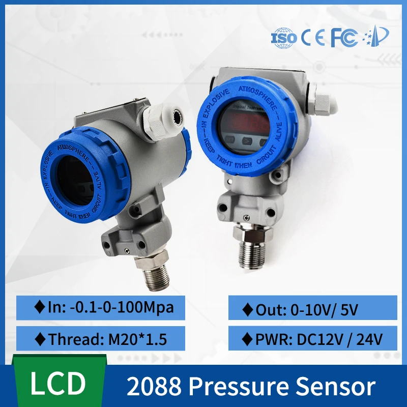 

2088 LCD Digital Pressure Transmitter10V 5V Output Diffused Silicon -0.1-0-100Mpa Pressure Sensor M20*1.5 Thread Stainless Steel
