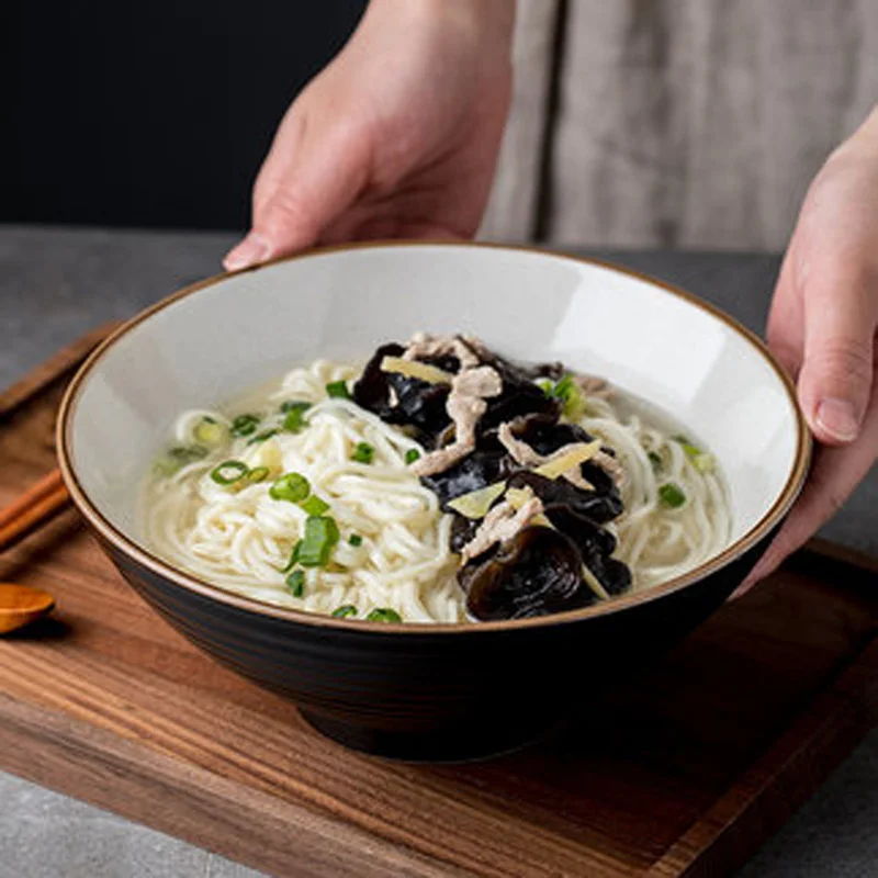 

8-дюймовая миска для лапши, керамическая миска для рамен в японском стиле, большая миска, миска для лапши из черной говядины, коммерческая пр...